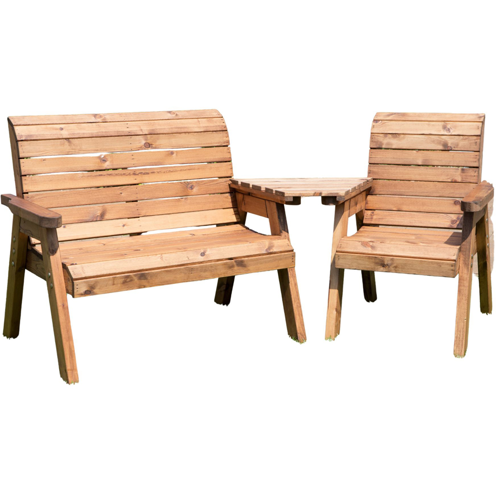 Samuel Alexander 3 Seater Rustic Wooden Garden Furniture Set with Angled tray Image 2
