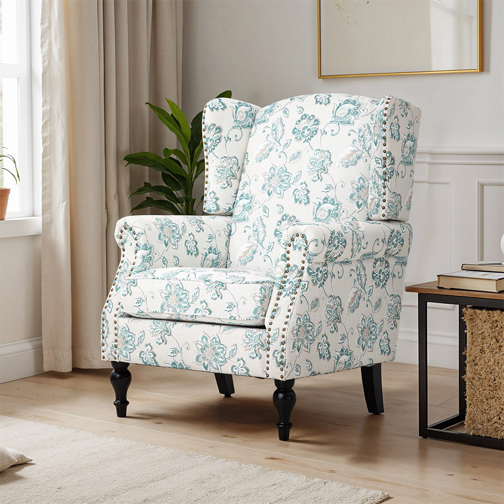 Living and Home White and Green Velvet and Linen Vintage Upholstered Armchair Image 7