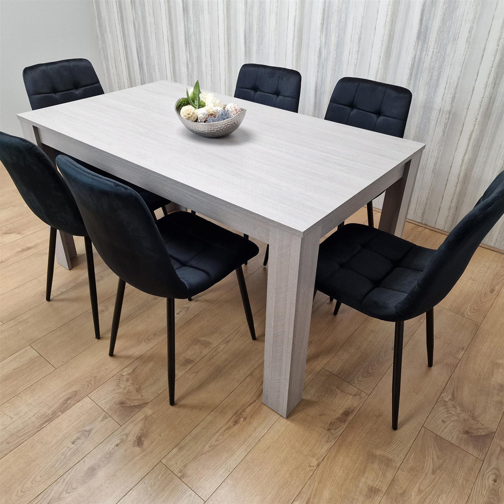 Portland 6 Seater Velvet Dining Set Grey and Black Image 6