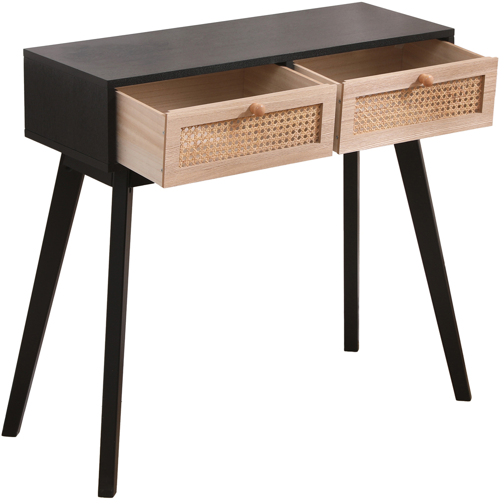 FurnitureHMD 2 Drawer Black Rattan Weaving Console Table Image 2