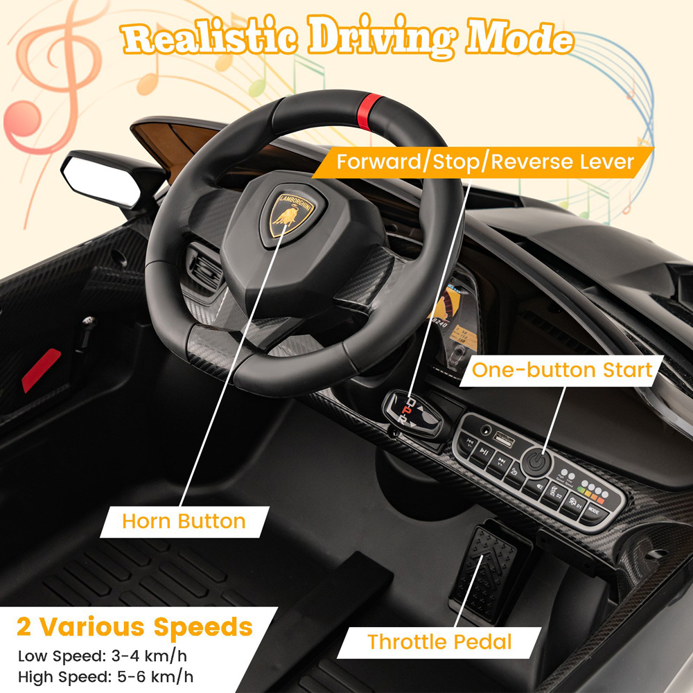 Costway Black Lamborghini 4WD Kids Ride-On Car Image 7