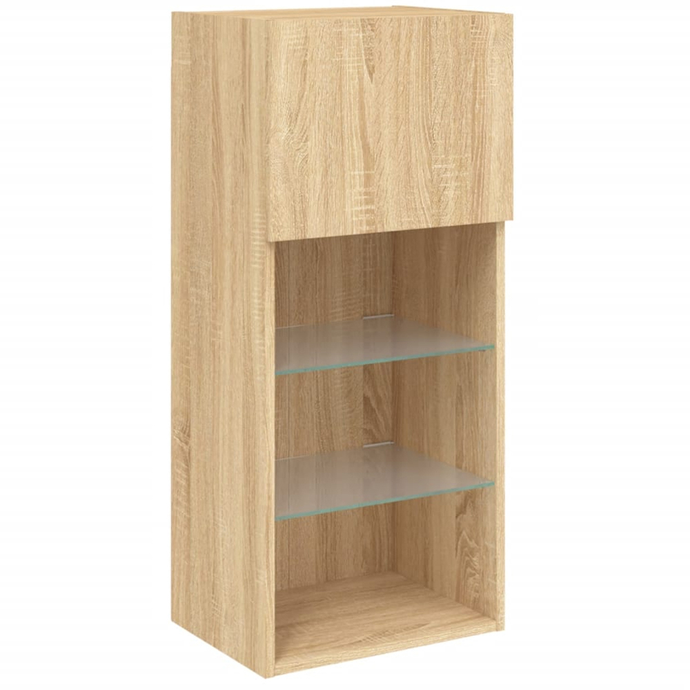 vidaXL 3 Shelf Single Door Sonoma Oak Wall Mounted TV Cabinet Set of 2 Image 7
