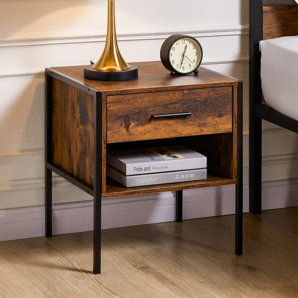 Vida Designs Brooklyn Single Drawer Dark Wood Bedside Table Image 3