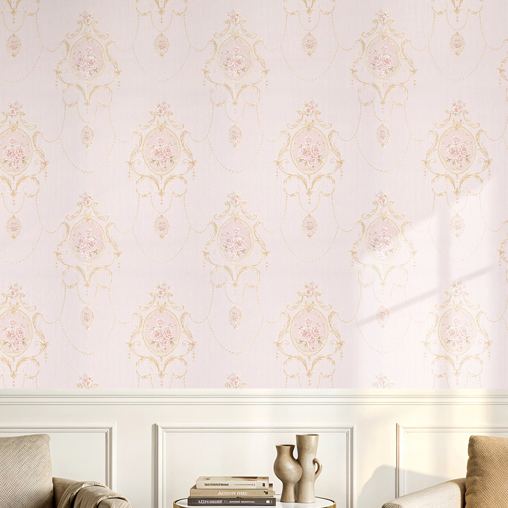 Living and Home Damask Pattern 3D Embossed Pink Non-Pasted Non-Woven Vintage Wallpaper Image 7