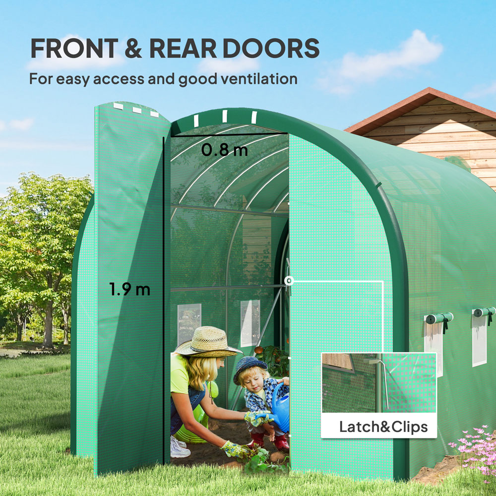 Outsunny 6.5 x 9.8ft Green Tunnel Greenhouse with Hinged Door Image 6