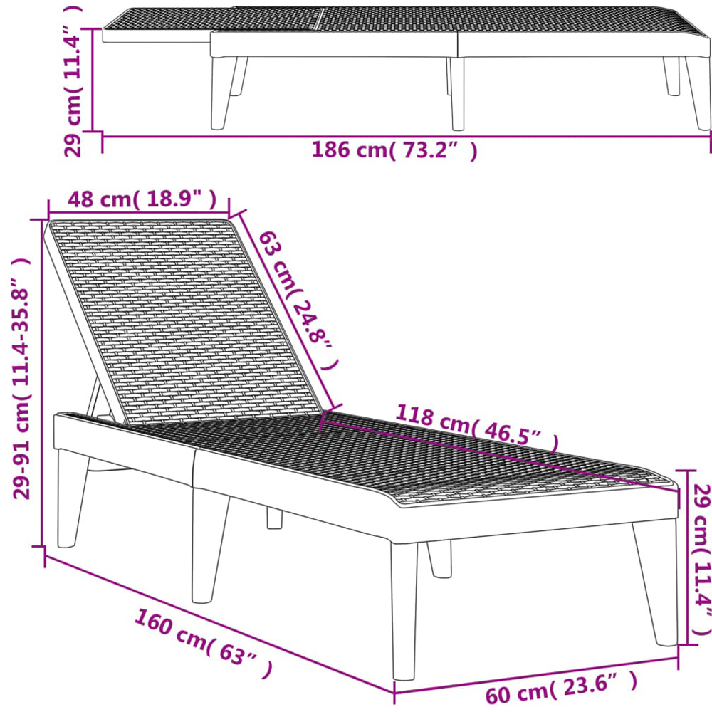 Walplus Anthracite Rattan 4 Position Adjustable Sun Lounger Image 9