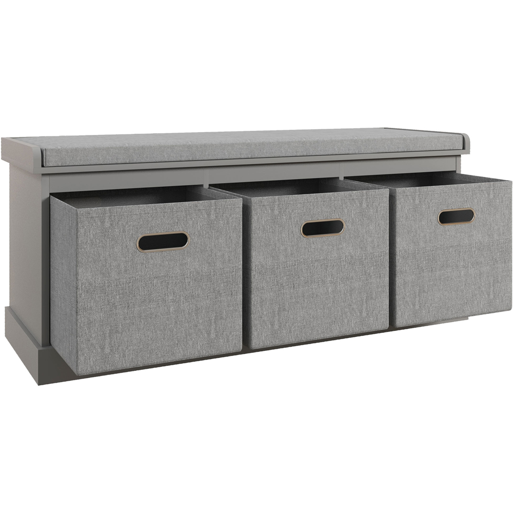 HOMCOM 3 Fabric Drawer Grey Shoe Storage Bench Image 2