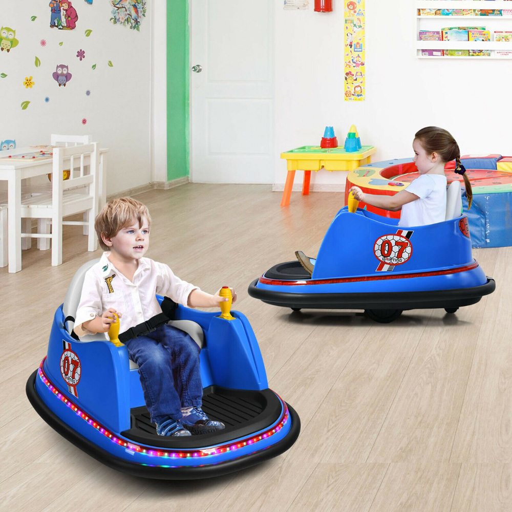 Costway Kids Blue Ride On Bumper Car with Colourful Flashing Lights and Music 6V Image 4
