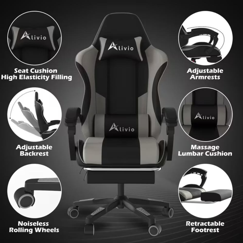 Alivio Grey Ergonomic Massage Gaming Chair Image 7