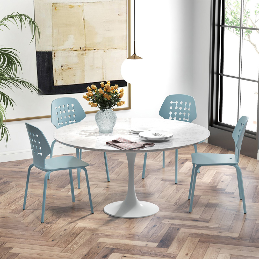 Costway Set of 4 Blue Hollowed Backrest Dining Chairs Image 5
