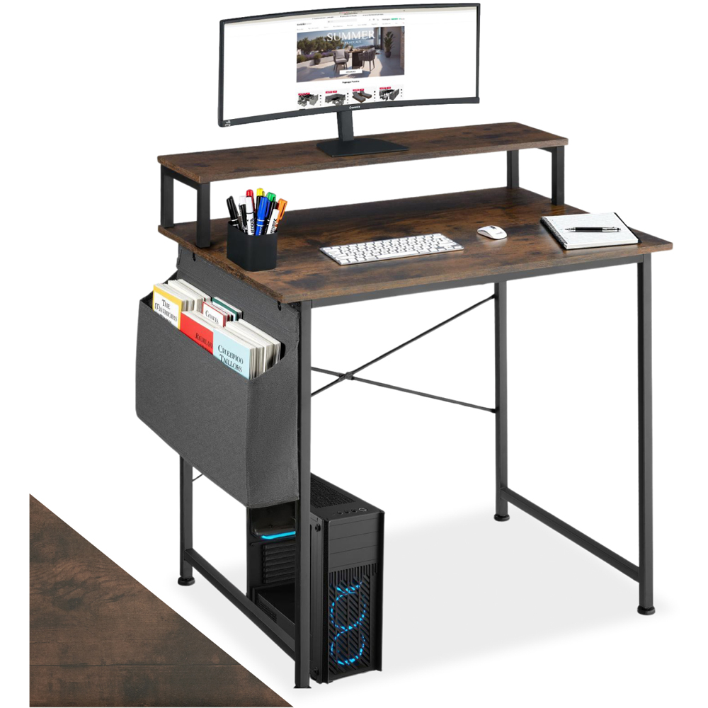 tectake Dark Wood Office Desk 80 x 55 x 90cm Image 2