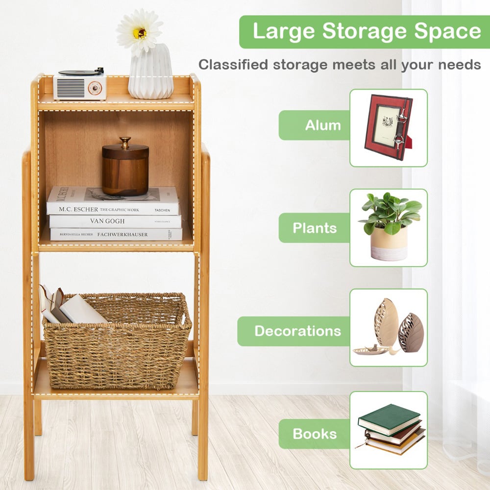 Costway 3 Shelf Free Standing Tall Bamboo Bookshelf with Legs Image 7