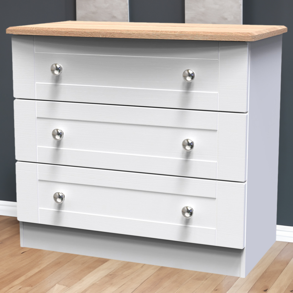 Crowndale Sussex 3 Drawer White Ash and Bardolino Oak Chest of Drawers Ready Assembled Image 1