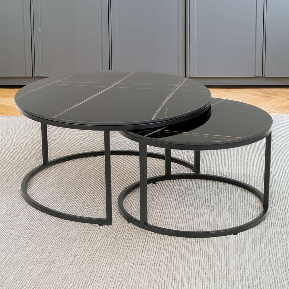 Delta Matt Black Round Nest of Tables Set of 2 Image 1