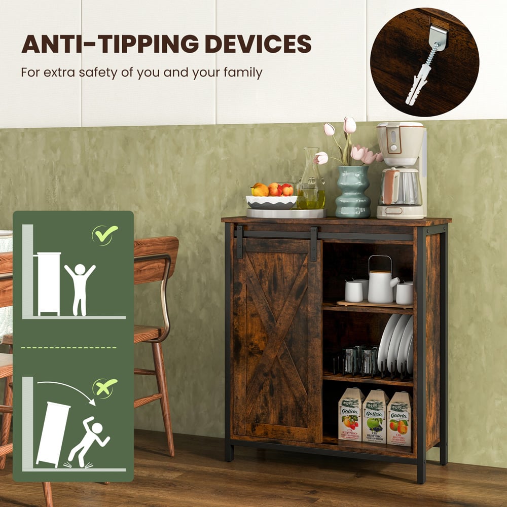 Costway Single Door 3 Shelf Rustic Brown Buffet Cabinet Image 4