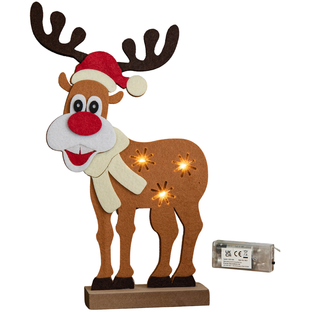 Samuel Alexander Warm White LED Felt Reindeer Christmas Decoration with Santa Hat 32cm Image 3