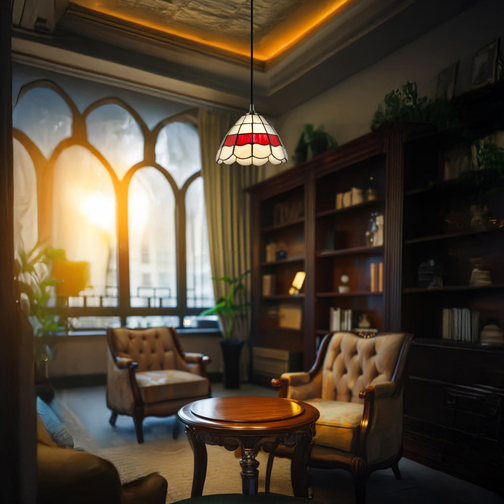 Happy Homewares Red Amber Stained Glass Tiffany Pendant Lighting Shade Image 2