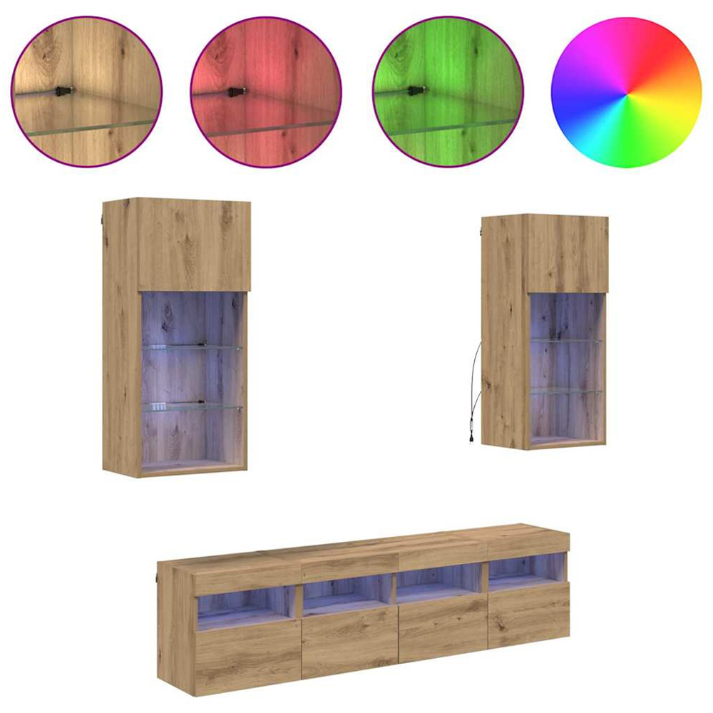 vidaXL LED Artisanal Oak TV Wall Unit Image 8