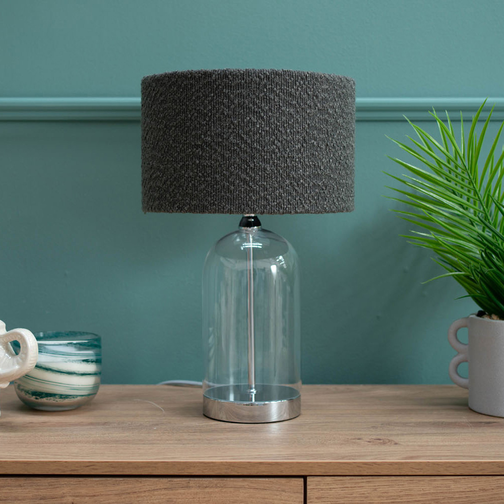 ValueLights Jessy Silver and Charcoal Boucle Shade Glass LED Table Lamp Image 5