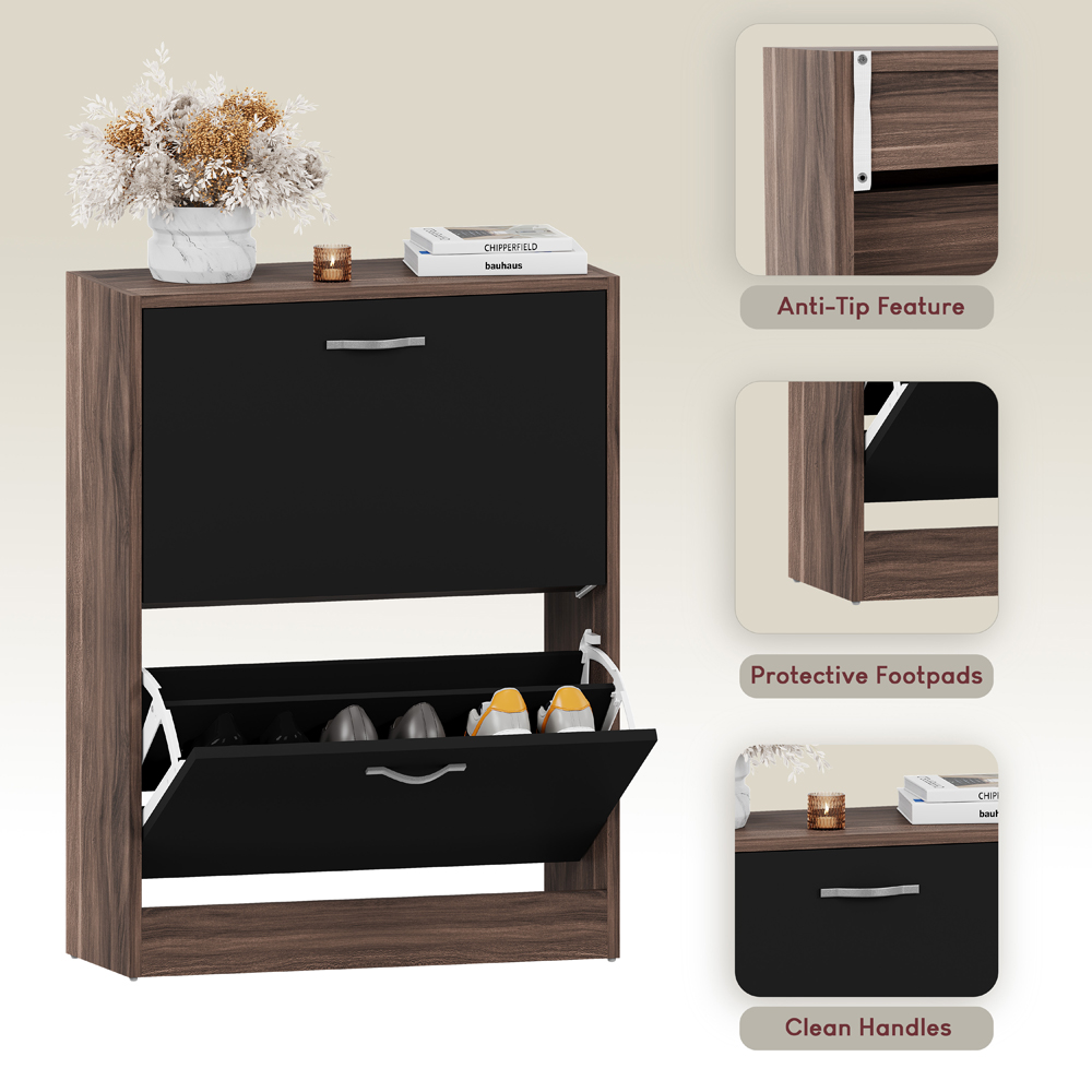 VIDA DESIGNS Walnut and Black 2 Drawer Shoe Cabinet Image 5