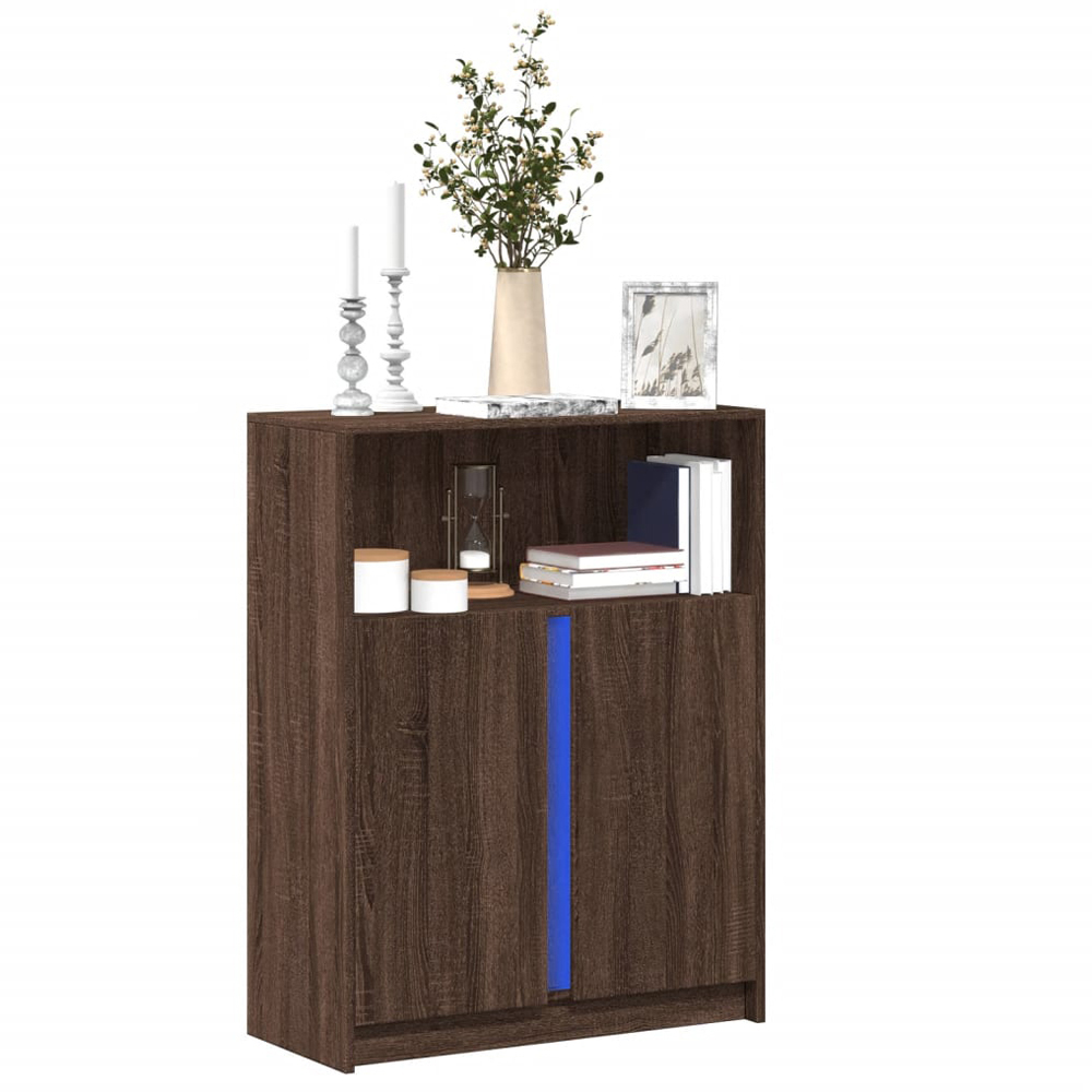 vidaXL 2 Door Single Shelf Brown Oak LED Sideboard Image 2