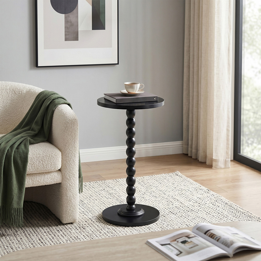 Living and Home Black Round Spindle Pedestal Side Table Image 7