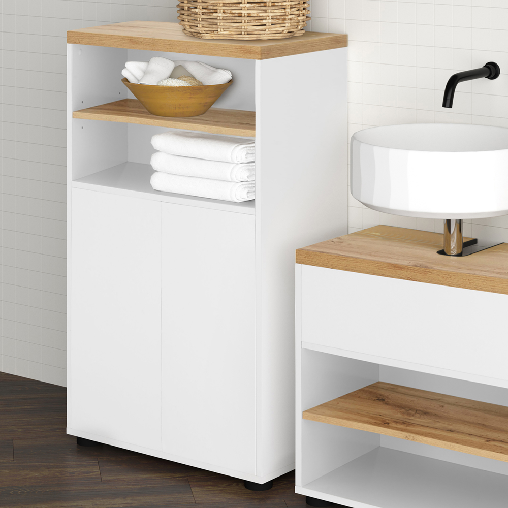 Loft24 Thessa 2 Door 2 Open Shelf White Oak Storage Cabinet Image 5