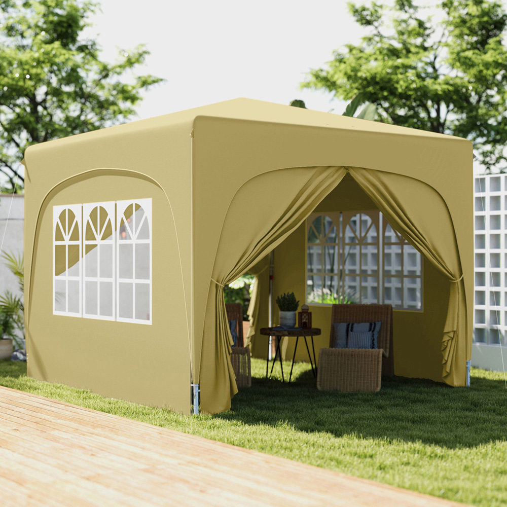 Outsunny 3 x 3m Sand UPF50+ Pop Up Gazebo with Sides and Carry Bag Image 1