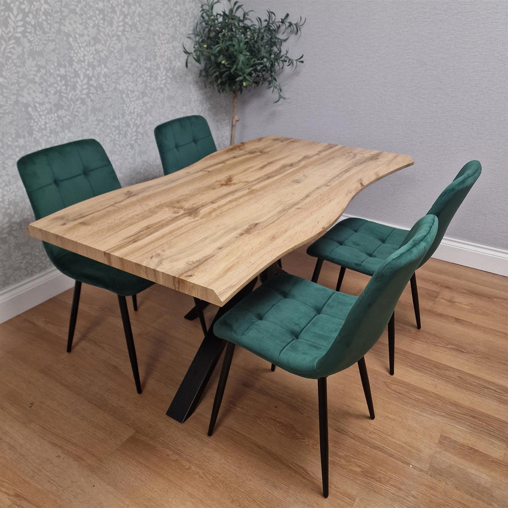 Portland 4 Seater Velvet Tufted Wooden Tabletop Dining Set Green Image 8