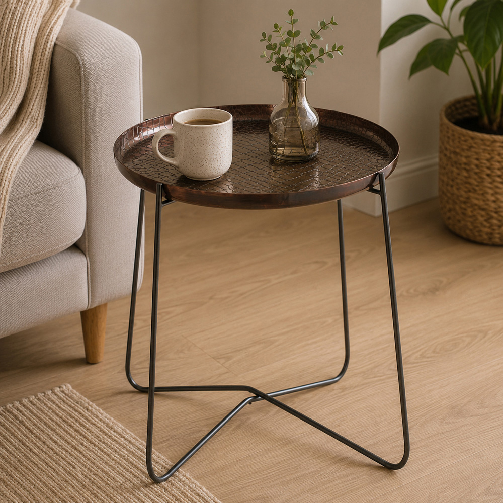 Premier Housewares Copper and Black Round Top Side Table Image 2
