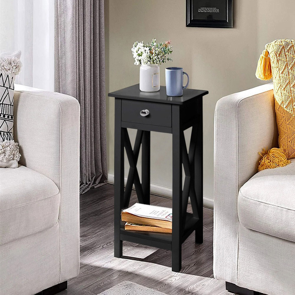 Living and Home Single Drawer Black Wooden Slim Console Table Image 5