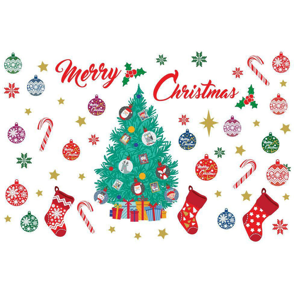 Walplus Merry Christmas and Christmas Tree Self Adhesive Wall Stickers 65 Piece Image 2