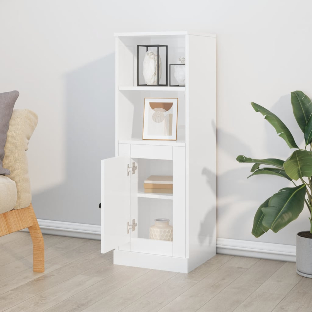 vidaXL Single Door 2 Shelf High Gloss White Highboard Image 8