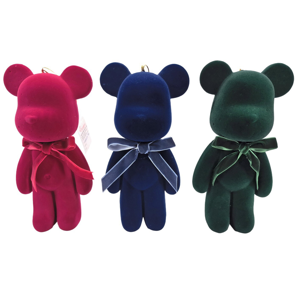 Flocked Bow Teddy Hanging Decoration Large Image 2