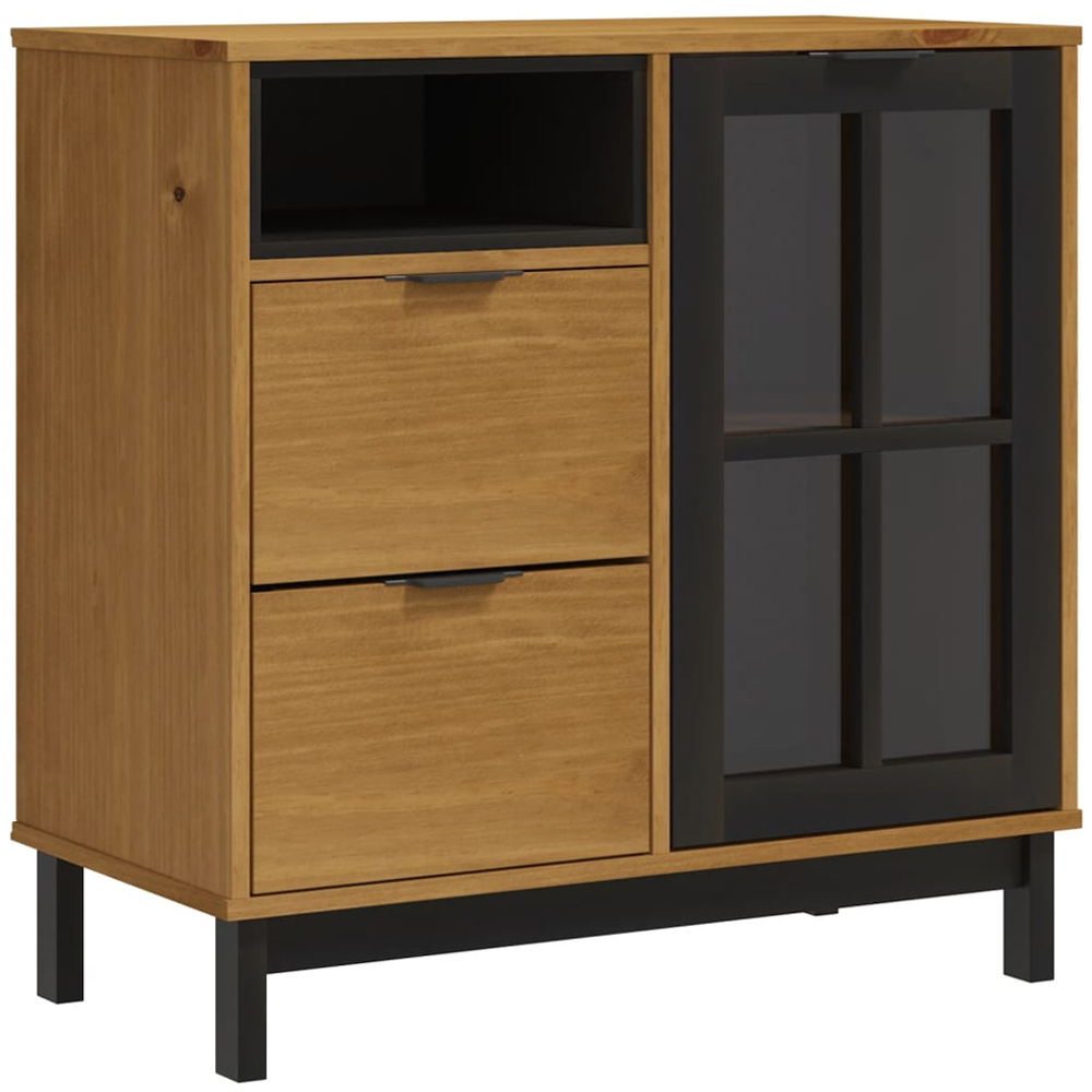 vidaXL Flam Single Glass Door 2 Drawer Single Shelf Solid Pine Wood Sideboard Image 2