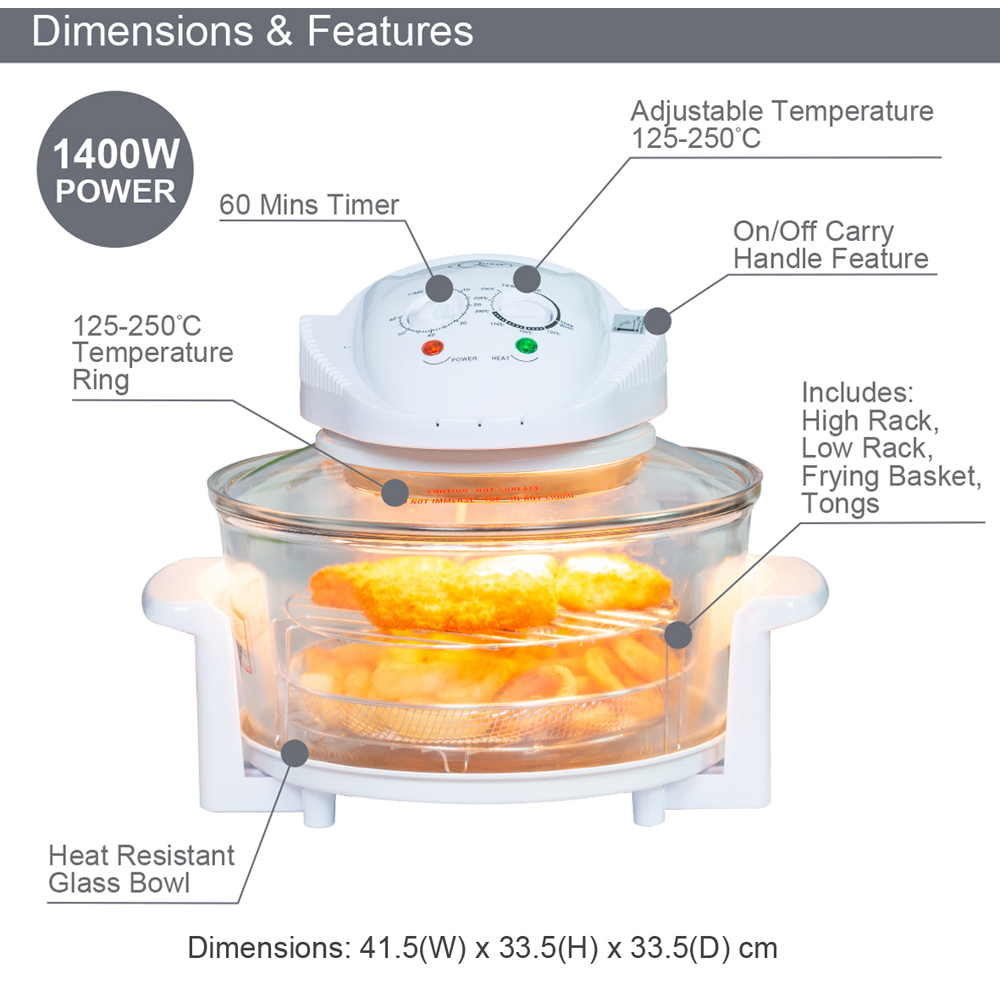 Quest White Multi-Function 12L Halogen Air Fryer Oven 1400W Image 5