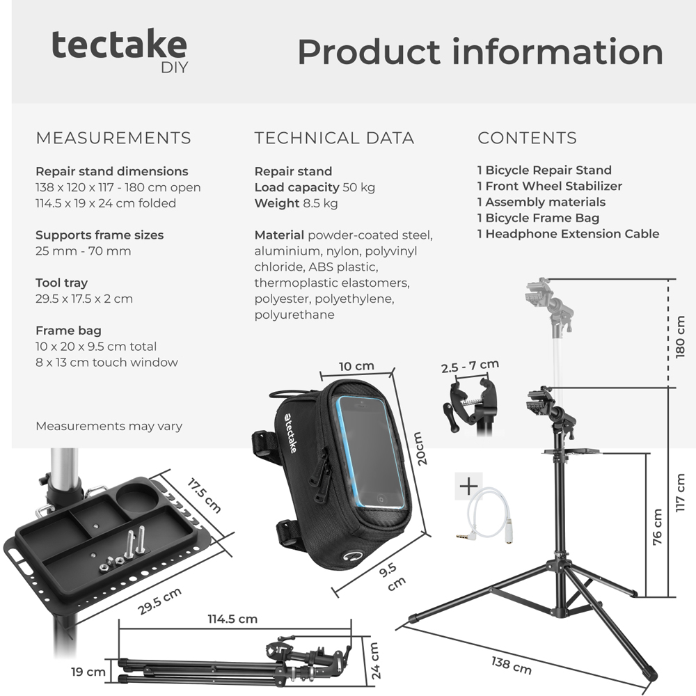 tectake Lightweight and Durable Bicycle Repair Stand and Frame Bag Set Type 1 Image 9
