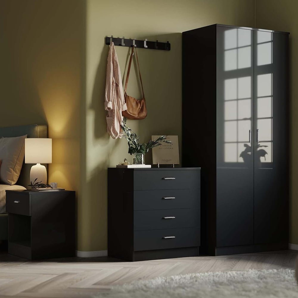 Brooklyn 3 Piece Black High Gloss Bedroom Furniture Set Image 1