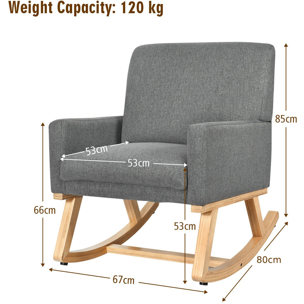 Costway Grey Upholstered Recliner Rocking Armchair Image 9
