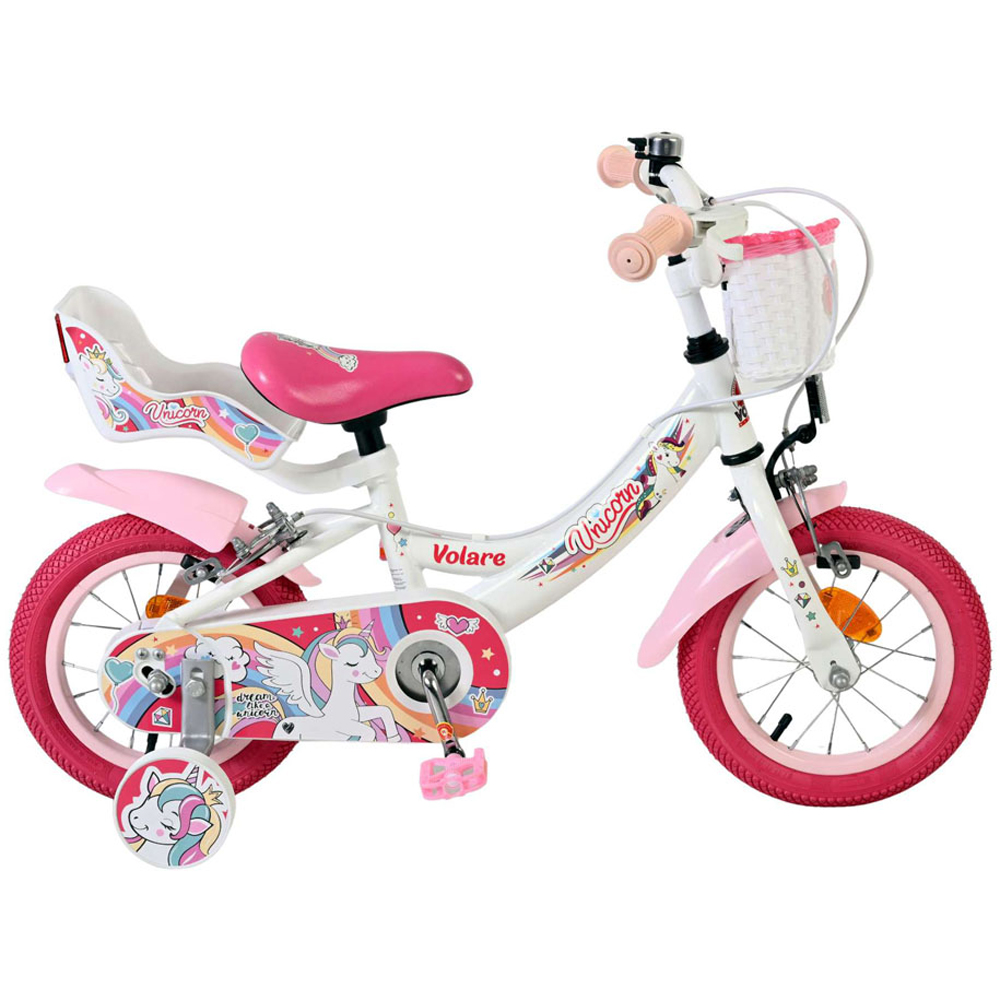 Volare Unicorn Kids 12 inch White and Pink Bike with Stabilisers Doll Seat and Basket Image 5