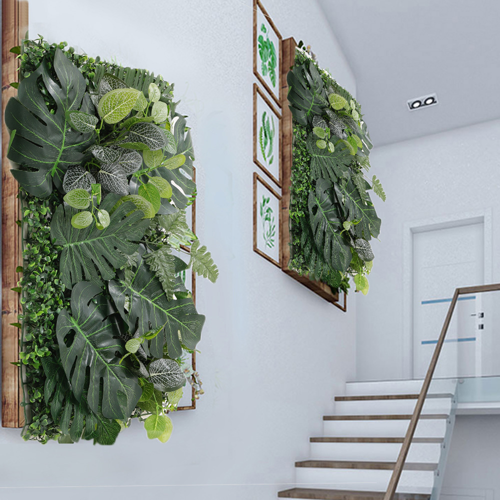 Living and Home Green Artificial Mix Plants Wall Panel 60 x 40cm Image 2
