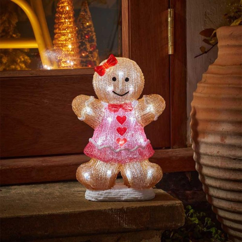 Samuel Alexander 24 Cool White LED Gingerbread Girl Battery Operated Christmas Decoration 30cm Image 4