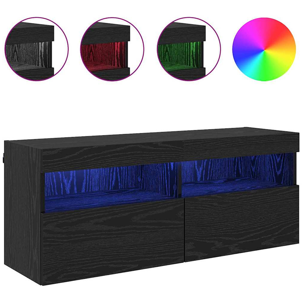vidaXL 2 Door 2 Shelf Black Oak TV Cabinet with LED Lights Image 4
