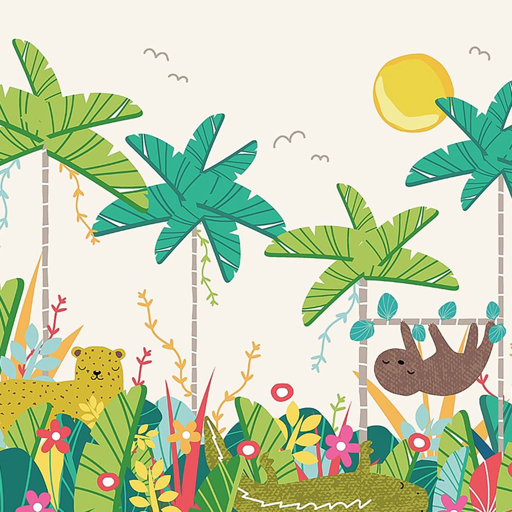 Origin Murals Jungle Animals Green Wall Mural Image 2
