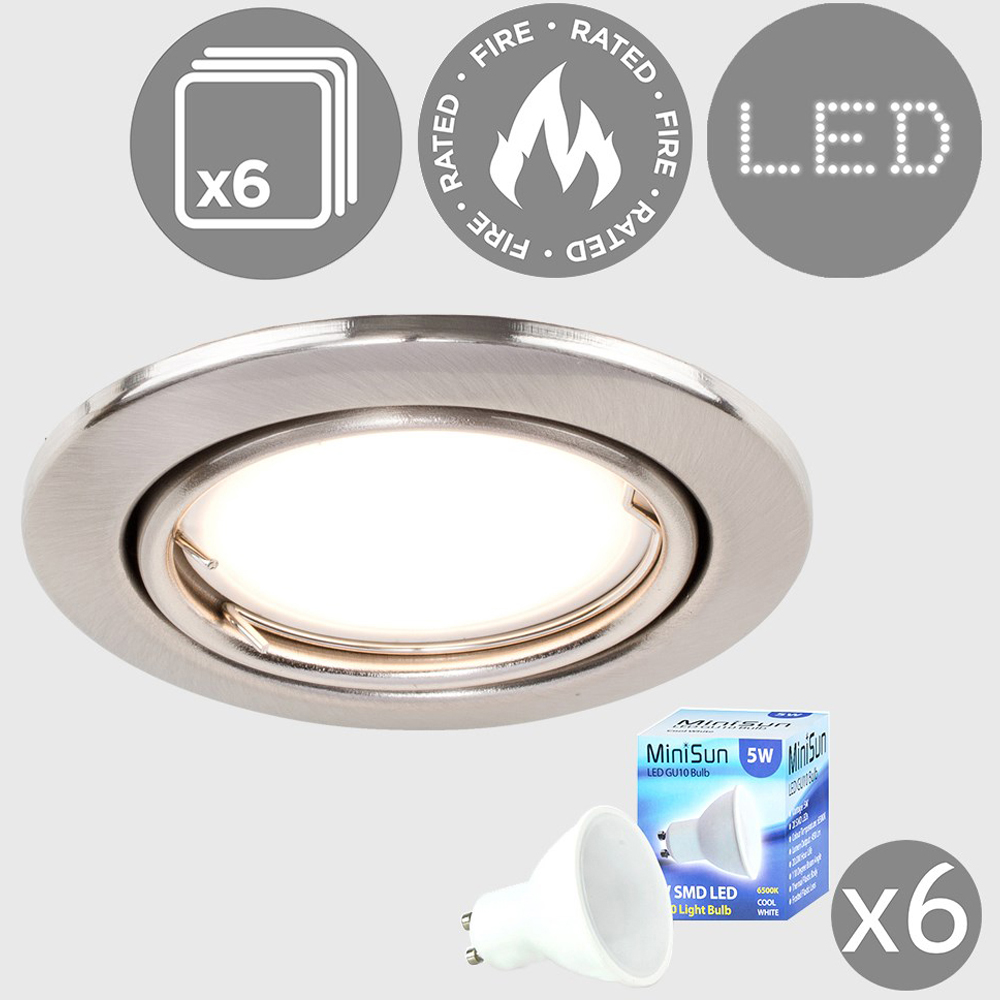 ValueLights Brushed Chrome Tiltable Cool White LED Ceiling Downlight 6 Pack Image 5