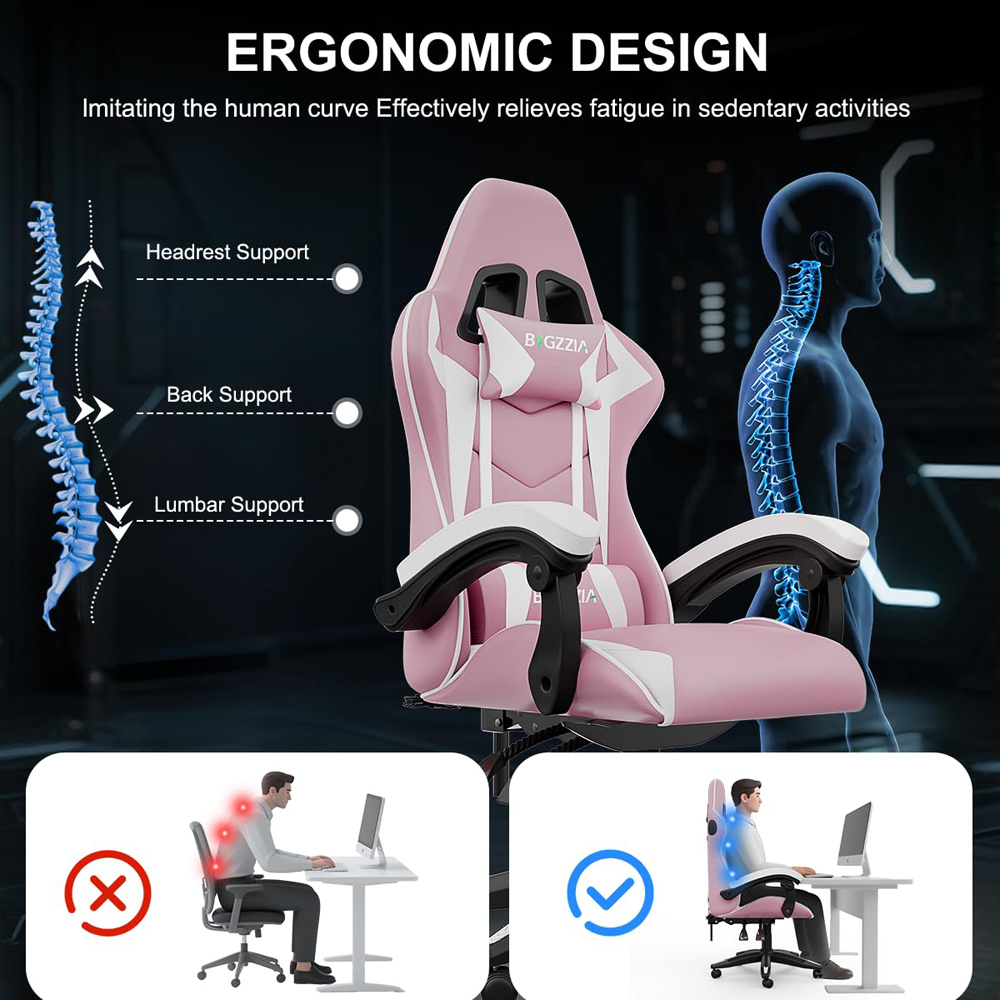Rattrix Pink Ergonomic High Back Gaming Chair with Bluetooth 5.3 Stereo Speakers Image 3