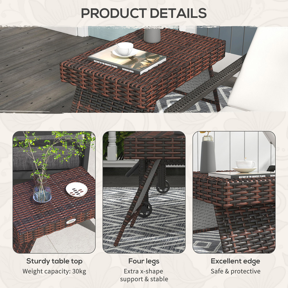 Outsunny Brown Rattan Steel Frame Foldable Outdoor Coffee Table Image 7