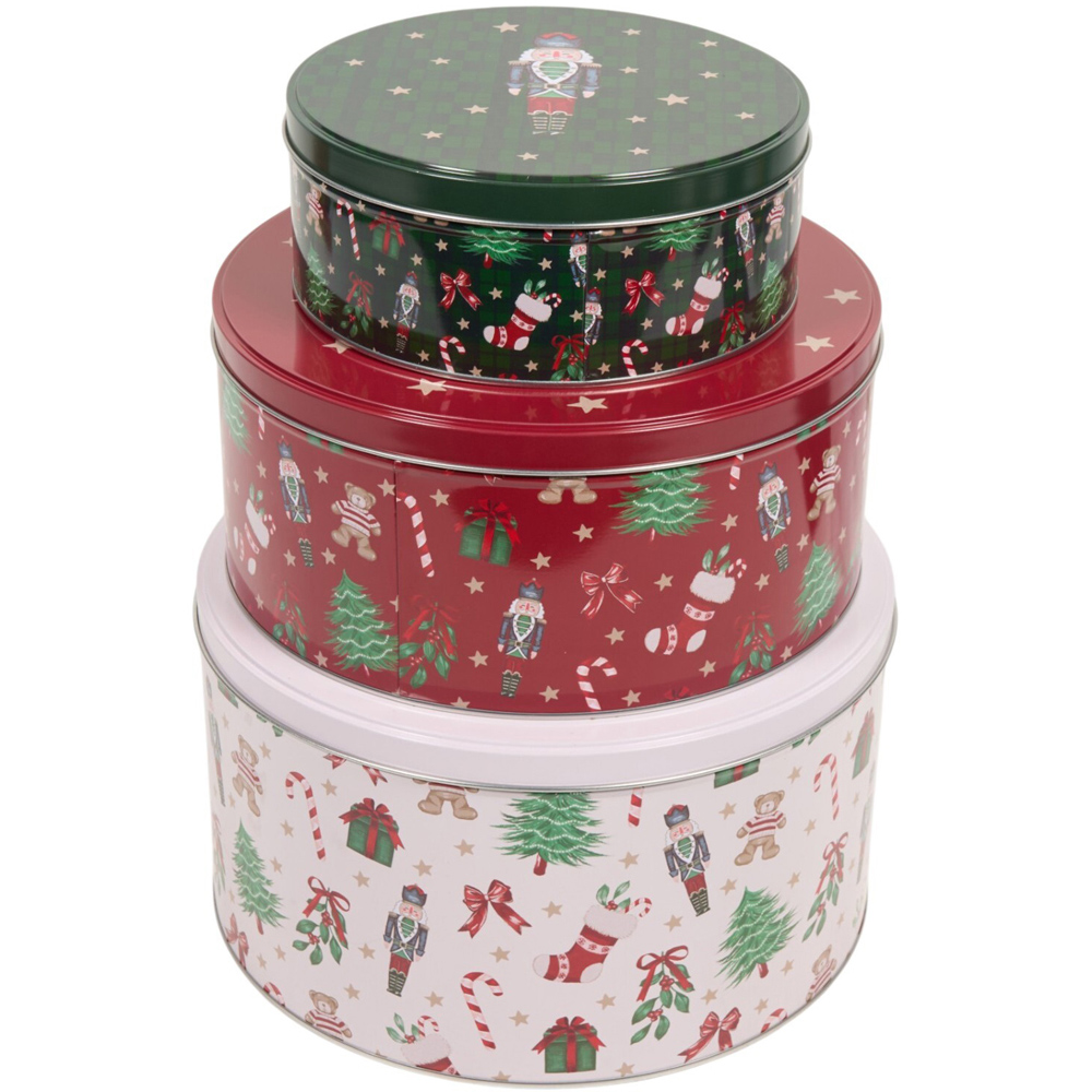 Set of 3 Stackable Christmas Cake Tins Image 1