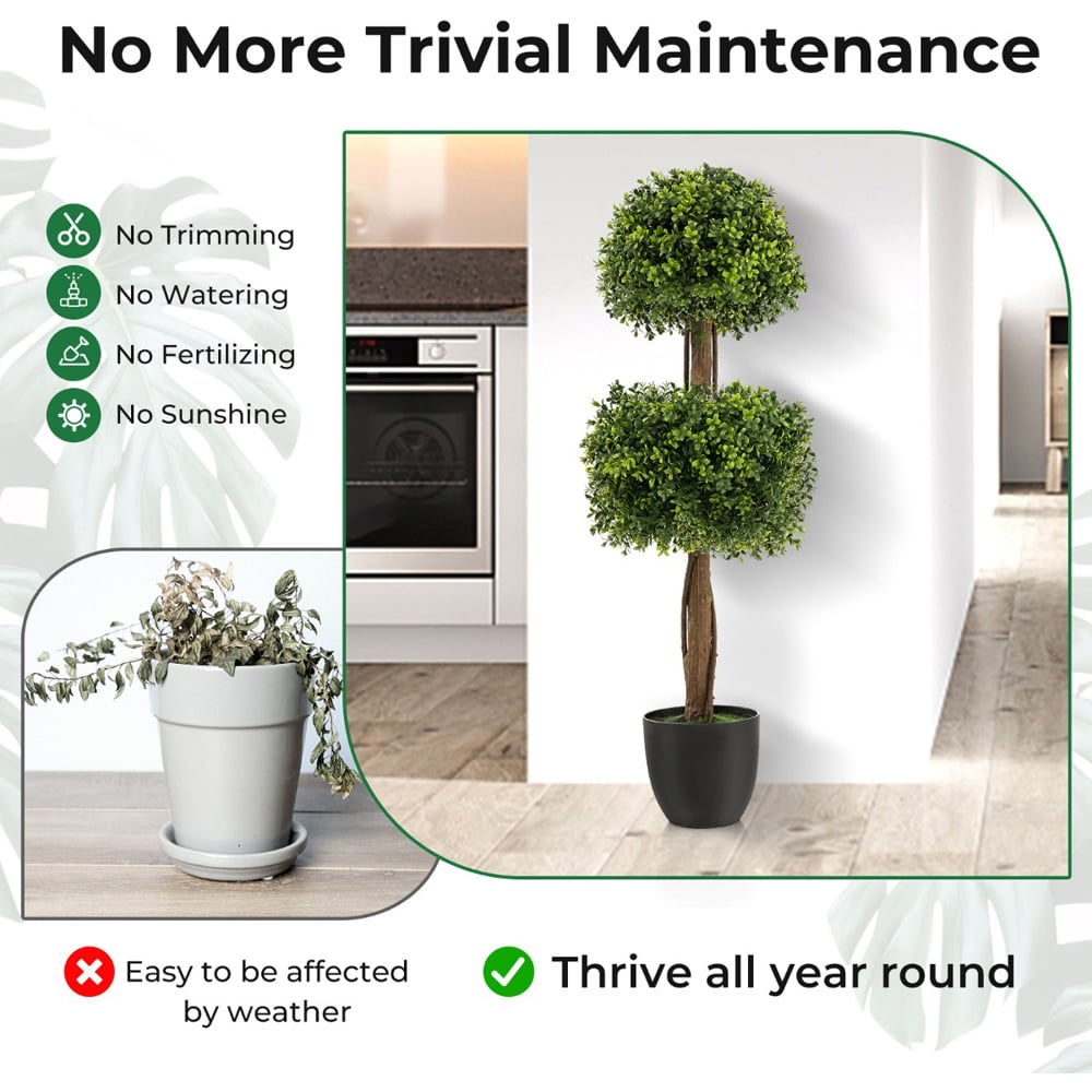 Costway Artificial Boxwood Ball Topiary Tree In Pot 3ft Image 7