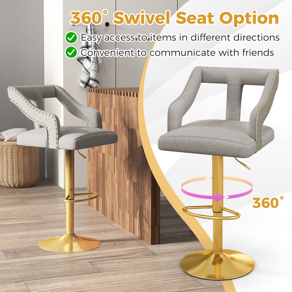 Costway Grey Swivel Bar Stool Set of 2 Image 4